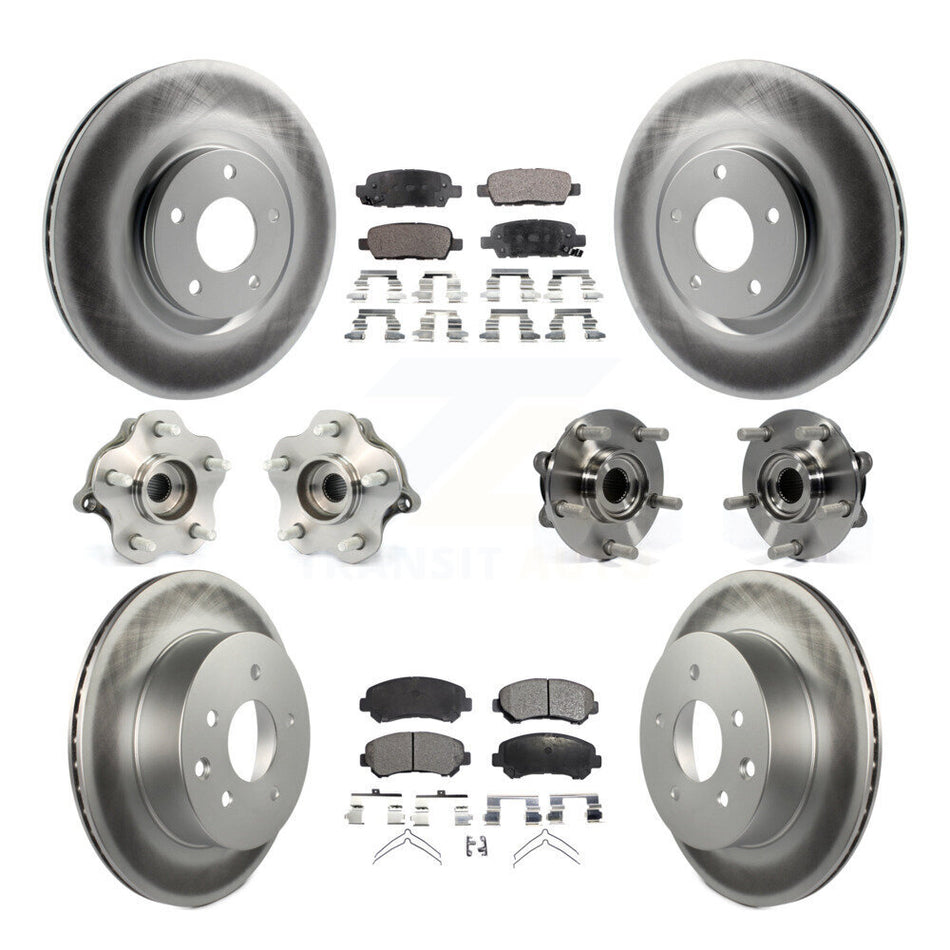 Front Rear Hub Bearings Assembly Coated Disc Brake Rotors And Ceramic Pads Kit (10Pc) For 2014 Nissan Juke Nismo RS with AWD To 04 14 KBB-112708