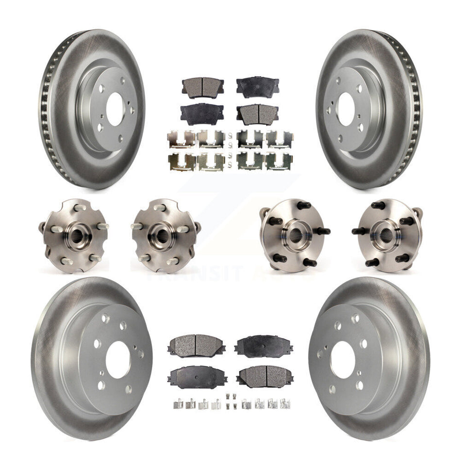Front Rear Hub Bearings Assembly Coated Disc Brake Rotors And Ceramic Pads Kit (10Pc) For Toyota RAV4 With 3rd Row Seating KBB-112710