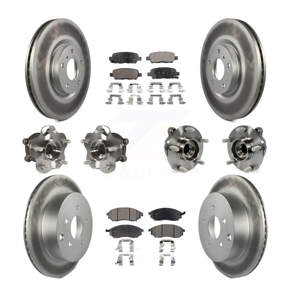 Front Rear Hub Bearings Assembly Coated Disc Brake Rotors And Ceramic Pads Kit (10Pc) For INFINITI QX70 M37 Q70 Q70L M56 M35h KBB-112715