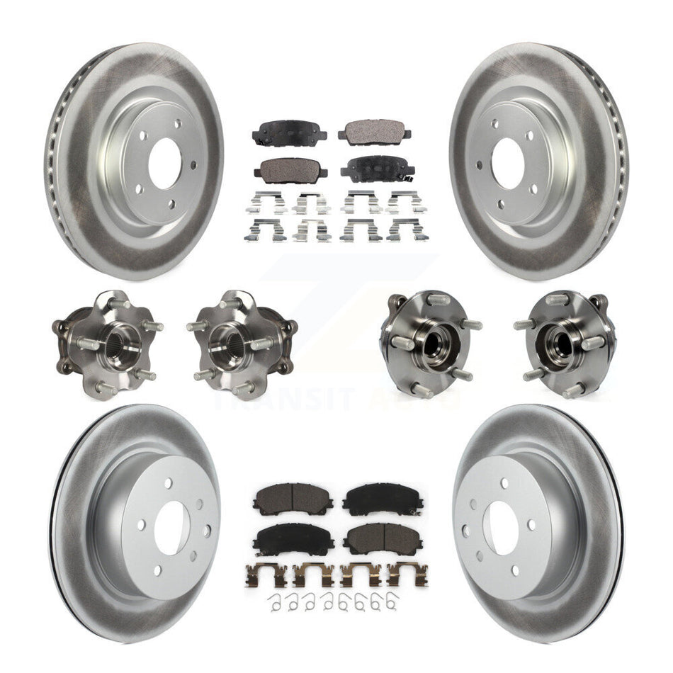 Front Rear Hub Bearings Assembly Coated Disc Brake Rotors And Ceramic Pads Kit (10Pc) For 2016-2017 INFINITI QX50 RWD KBB-112724