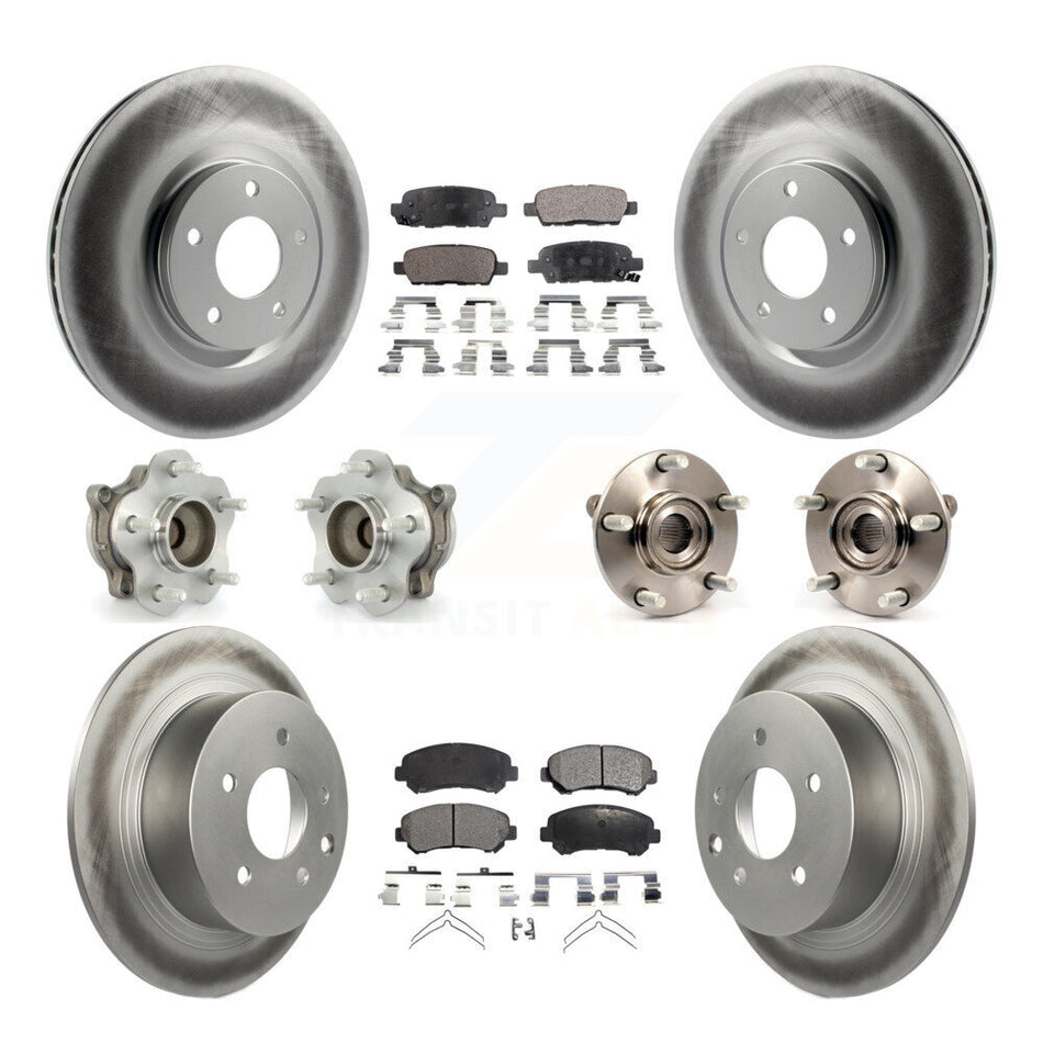 Front Rear Hub Bearings Assembly Coated Disc Brake Rotors And Ceramic Pads Kit (10Pc) For 2007-2012 Nissan Sentra SE-R Spec V with 2.5L KBB-112735