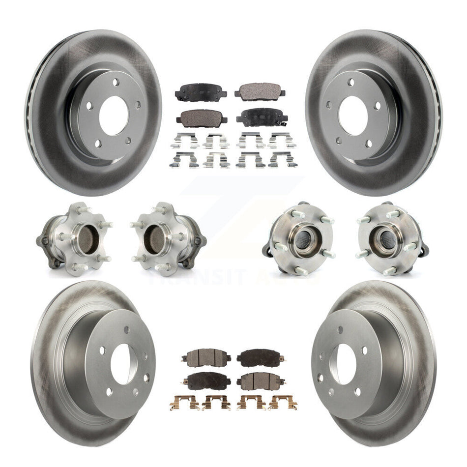 Front Rear Hub Bearings Assembly Coated Disc Brake Rotors And Ceramic Pads Kit (10Pc) For Nissan Altima KBB-112742