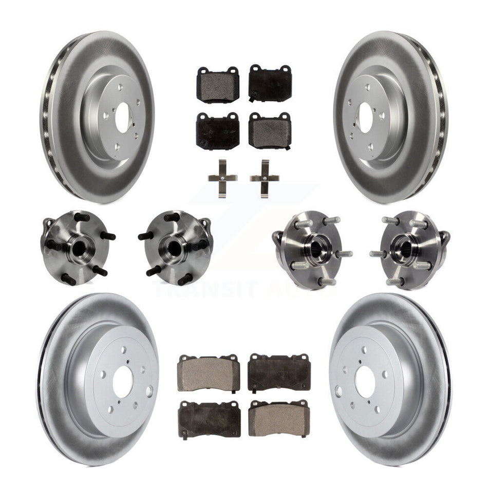 Front Rear Hub Bearings Assembly Coated Disc Brake Rotors And Ceramic Pads Kit (10Pc) For 2008-2012 Subaru Impreza WRX STI KBB-112754