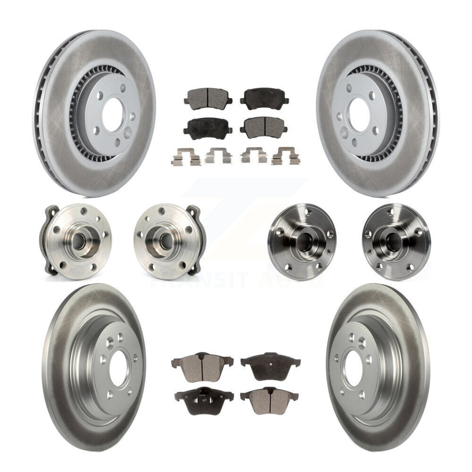 Front Rear Hub Bearings Assembly Coated Disc Brake Rotors And Ceramic Pads Kit (10Pc) For Volvo S60 V60 Cross Country KBB-112764