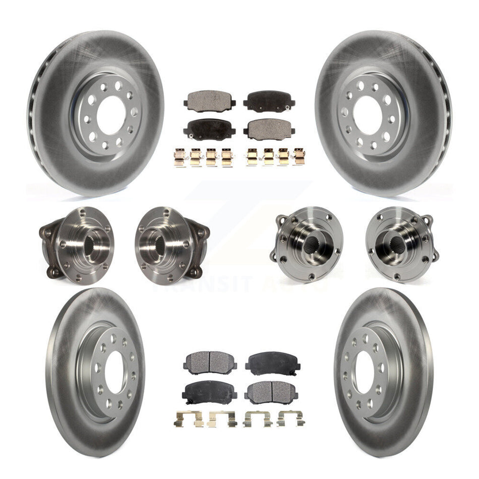 Front Rear Hub Bearings Assembly Coated Disc Brake Rotors And Ceramic Pads Kit (10Pc) For 2015-2017 Chrysler 200 AWD With 305mm Diameter Rotor KBB-112791