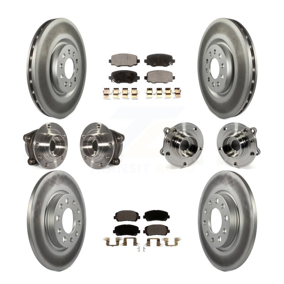 Front Rear Hub Bearings Assembly Coated Disc Brake Rotors And Ceramic Pads Kit (10Pc) For 2015-2017 Chrysler 200 AWD With 330mm Diameter Rotor KBB-112792