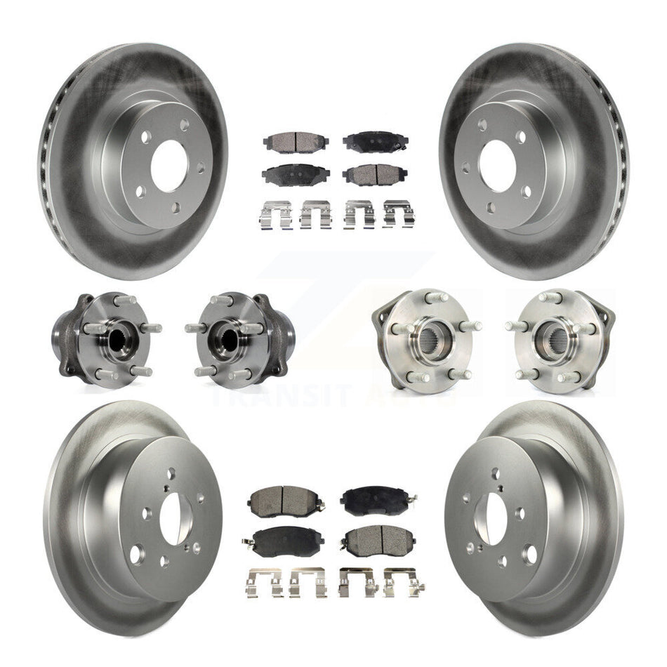 Front Rear Hub Bearings Assembly Coated Disc Brake Rotors And Ceramic Pads Kit (10Pc) For 2012-2013 Subaru Impreza Limited Base Premium KBB-112793