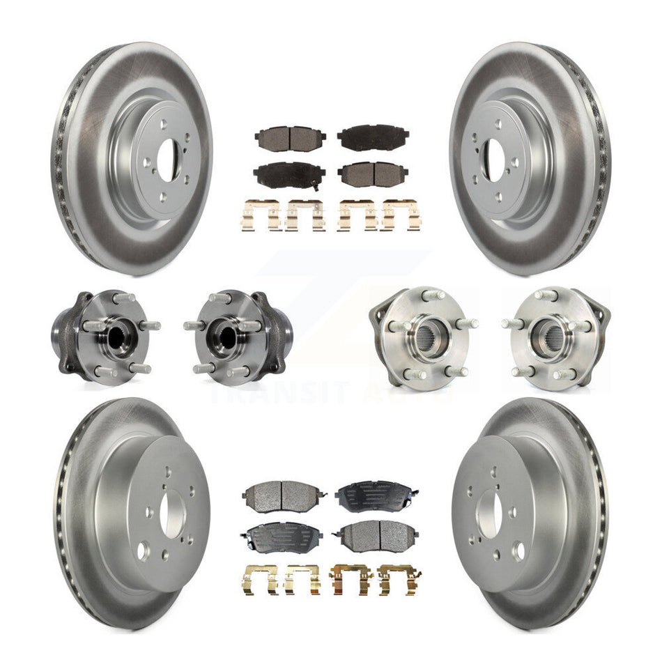 Front Rear Hub Bearings Assembly Coated Disc Brake Rotors And Ceramic Pads Kit (10Pc) For 2014 Subaru Forester 2.0L To 01 14 KBB-112795