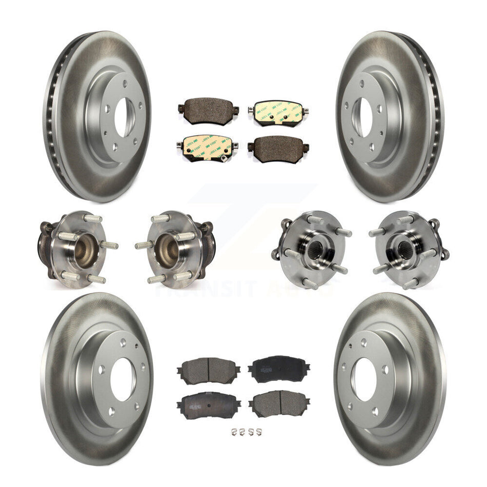 Front Rear Hub Bearings Assembly Coated Disc Brake Rotors And Ceramic Pads Kit (10Pc) For 2016-2018 Mazda 6 KBB-112798