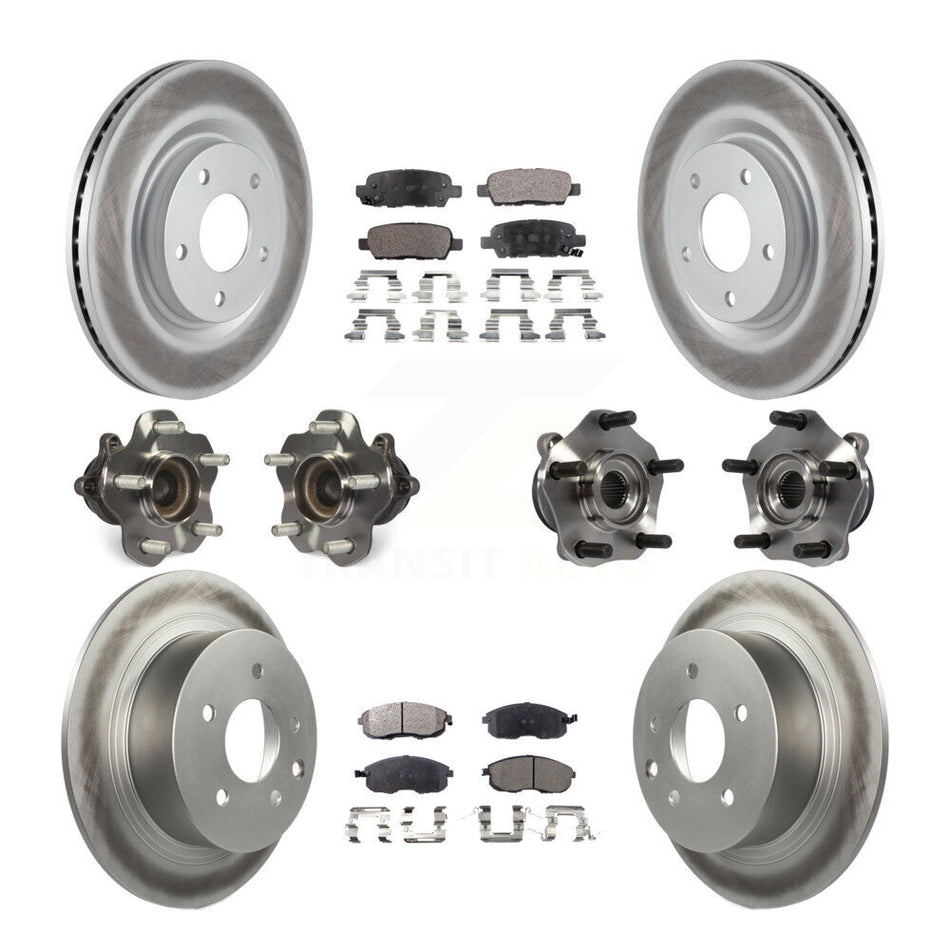 Front Rear Hub Bearings Assembly Coated Disc Brake Rotors And Ceramic Pads Kit (10Pc) For 2017-2019 Nissan Sentra Turbocharged KBB-112801