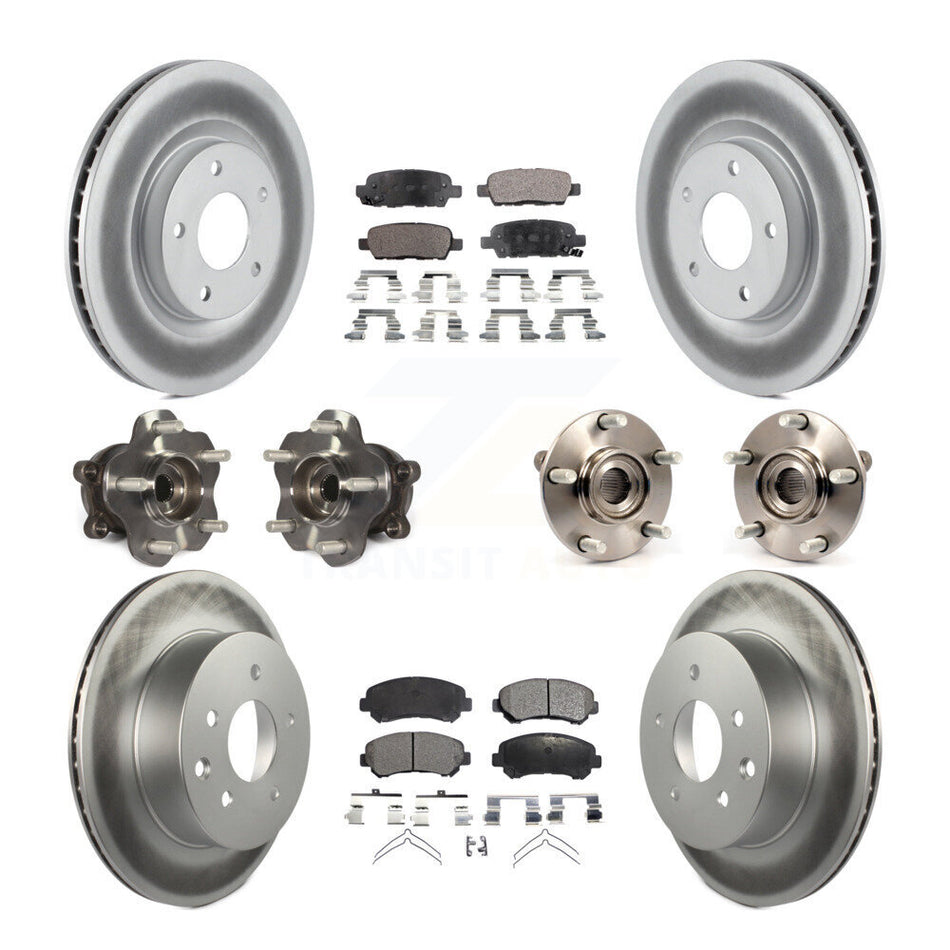 Front Rear Hub Bearings Assembly Coated Disc Brake Rotors And Ceramic Pads Kit (10Pc) For 2014-2015 Nissan Rogue Select AWD KBB-112805