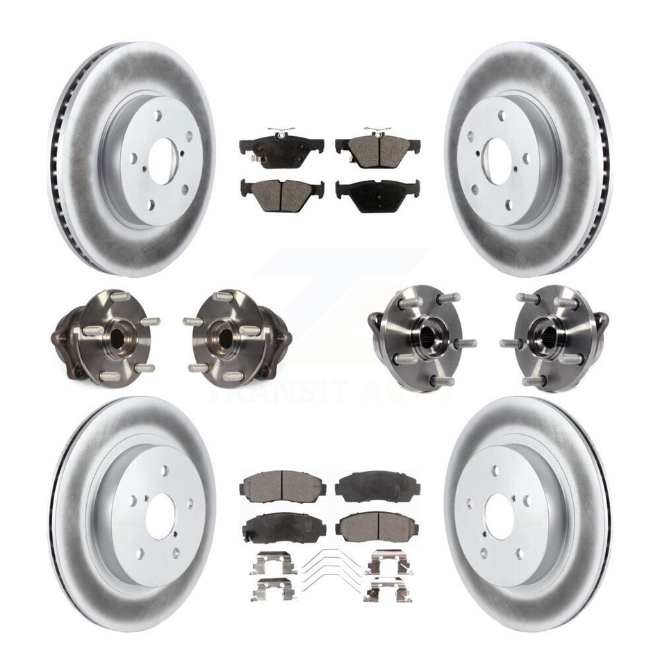 Front Rear Hub Bearings Assembly Coated Disc Brake Rotors And Ceramic Pads Kit (10Pc) For 2016-2019 Subaru Legacy 2.5L KBB-112812