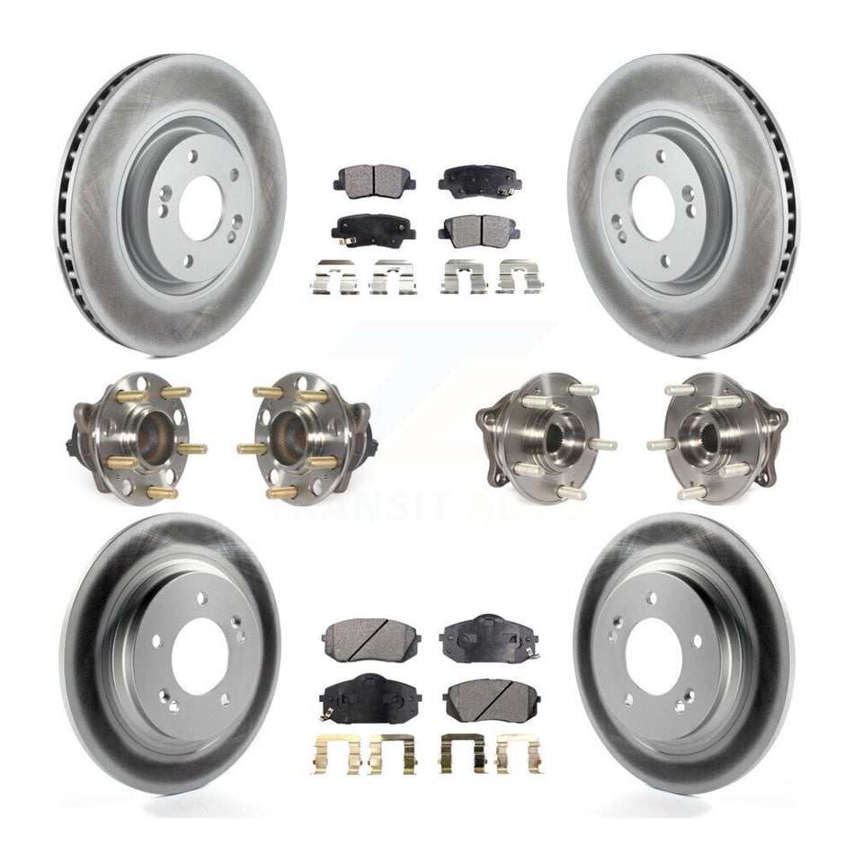Front Rear Hub Bearings Assembly Coated Disc Brake Rotors And Ceramic Pads Kit (10Pc) For 2015 Hyundai Sonata GAS engine With Power Operated Parking KBB-112820