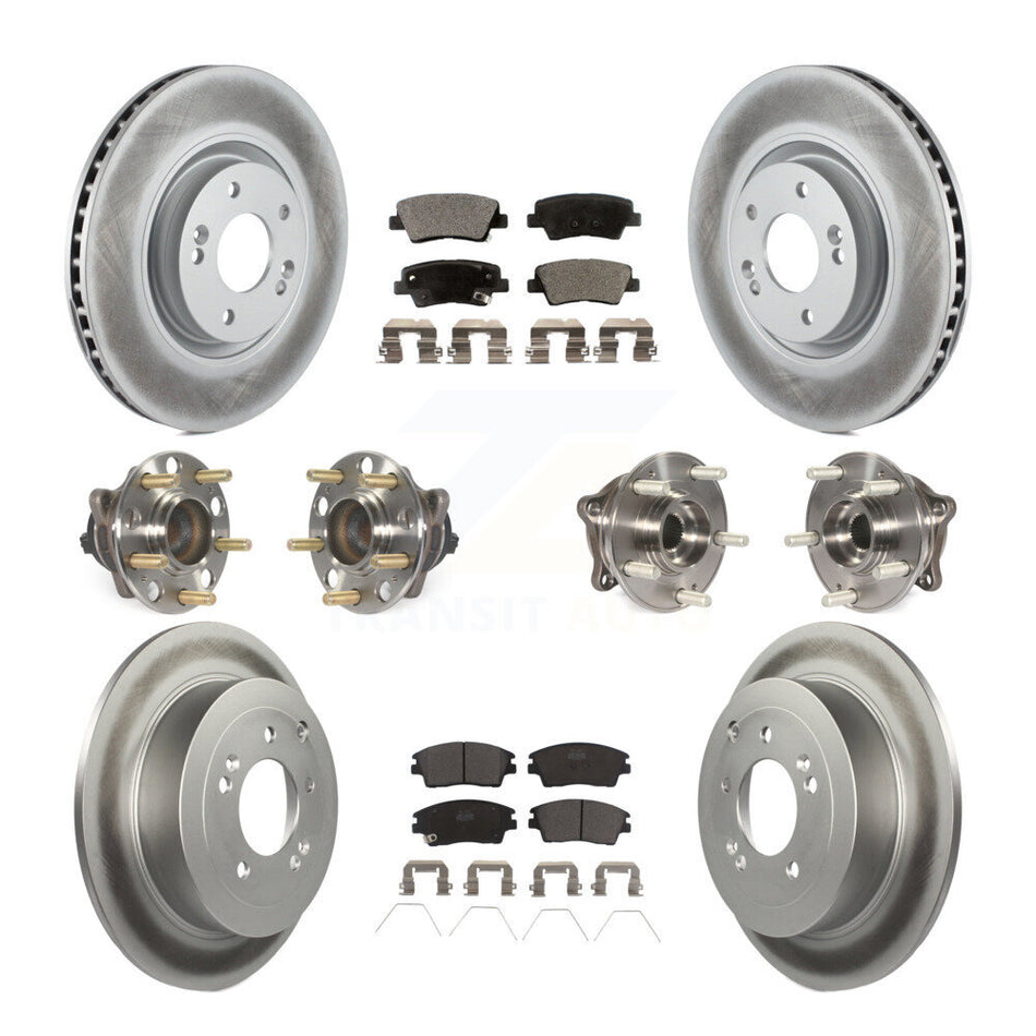 Front Rear Hub Bearings Assembly Coated Disc Brake Rotors And Ceramic Pads Kit (10Pc) For 2017-2021 Kia Sportage FWD with Turbocharged With Manual Parking KBB-112821