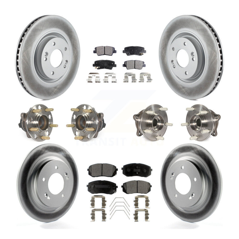 Front Rear Hub Bearings Assembly Coated Disc Brake Rotors And Ceramic Pads Kit (10Pc) For 2016 Hyundai Sonata GAS engine With Power Operated Parking KBB-112823