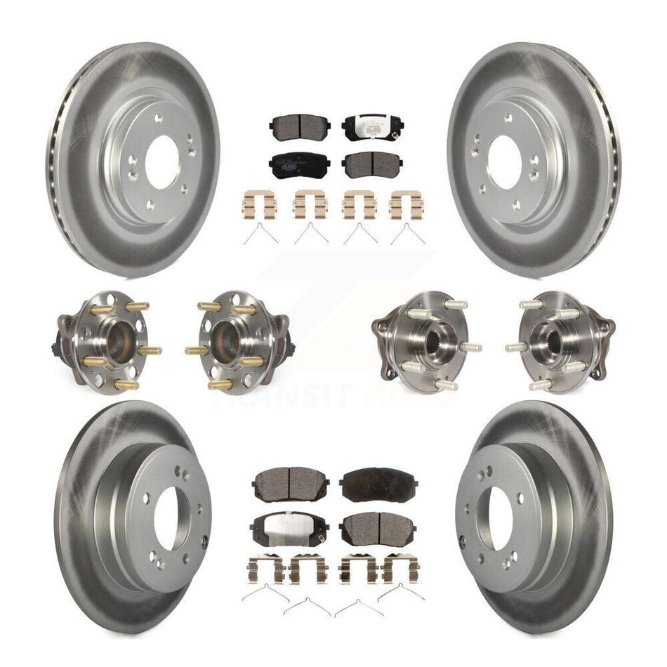 Front Rear Hub Bearings Assembly Coated Disc Brake Rotors And Ceramic Pads Kit (10Pc) For Kia Optima With Manual Parking KBB-112827