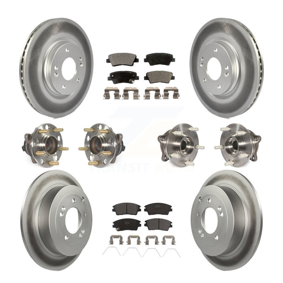 Front Rear Hub Bearings Assembly Coated Disc Brake Rotors And Ceramic Pads Kit (10Pc) For Hyundai Tucson Kia Sportage KBB-112830