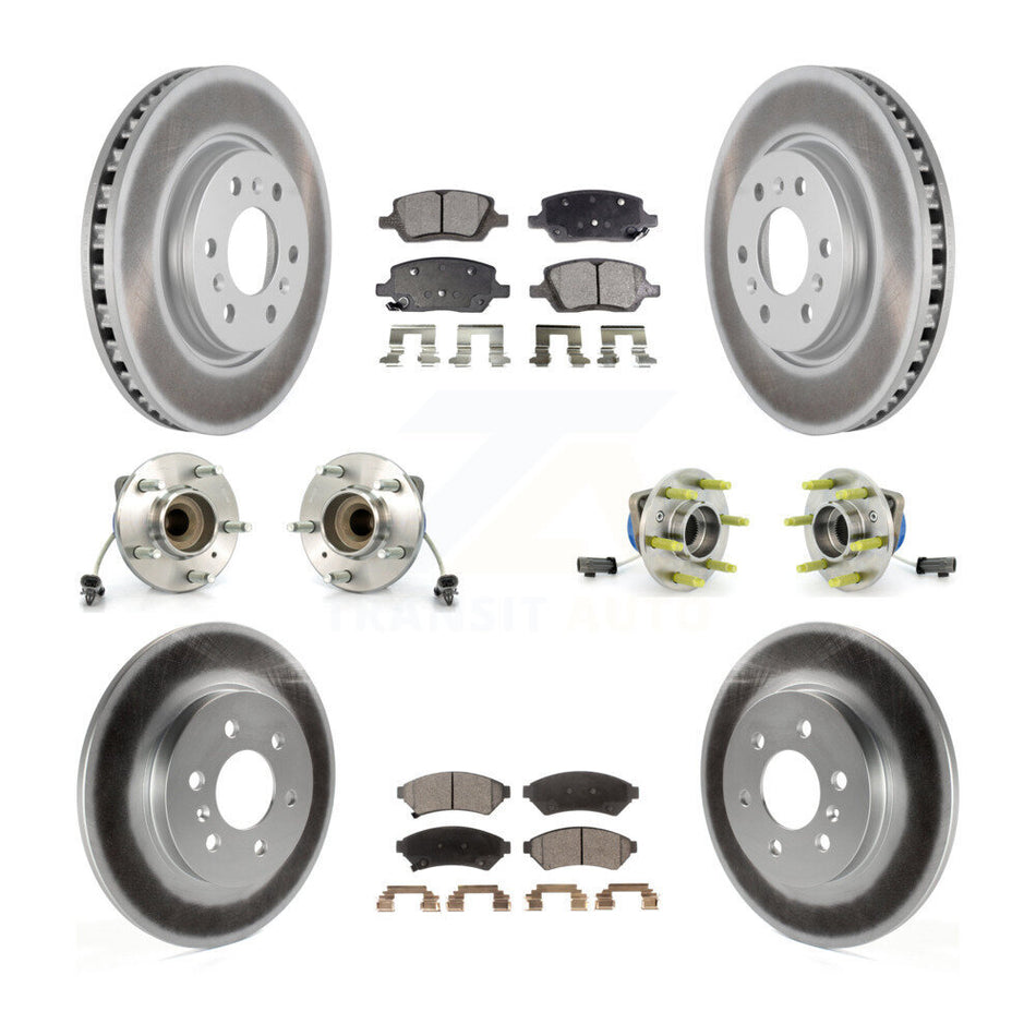 Front Rear Hub Bearings Assembly Coated Disc Brake Rotors And Ceramic Pads Kit (10Pc) For 2007 Saturn Relay 3 Hole Flange or Triangular KBB-112862
