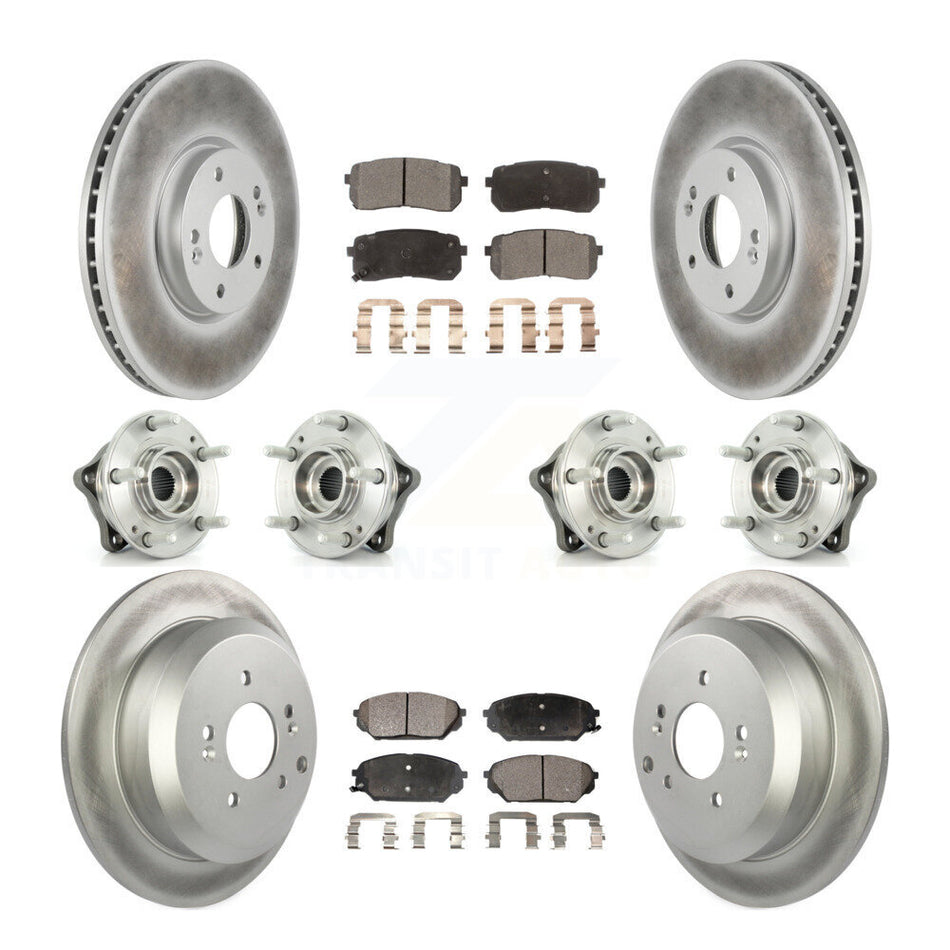 Front Rear Hub Bearings Assembly Coated Disc Brake Rotors And Ceramic Pads Kit (10Pc) For 2007-2012 Hyundai Veracruz AWD With ABS Brakes KBB-112869