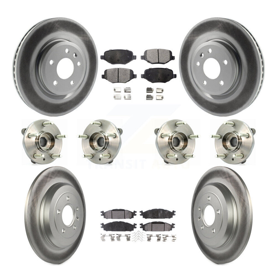 Front Rear Hub Bearings Assembly Coated Disc Brake Rotors And Ceramic Pads Kit (10Pc) For Ford Taurus Flex Lincoln MKT MKS KBB-112879