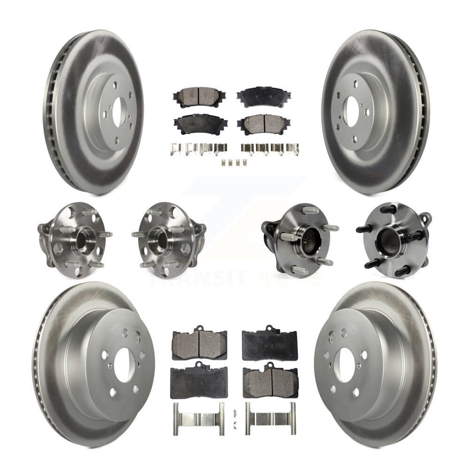 Front Rear Hub Bearings Assembly Coated Disc Brake Rotors And Ceramic Pads Kit (10Pc) For 2014-2015 Lexus IS350 C F Sport KBB-112921