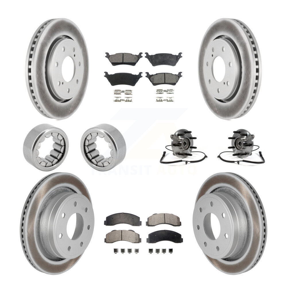 Front Rear Hub Bearing Coated Brake Rotor And Pad Shoe Kit (10Pc) For 2014 Ford F-150 4WD KBB-113037