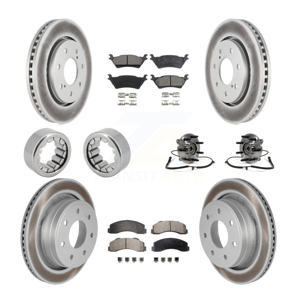 Front Rear Hub Bearing Coated Brake Rotor And Pad Shoe Kit (10Pc) For 2014 Ford F-150 4WD KBB-113037