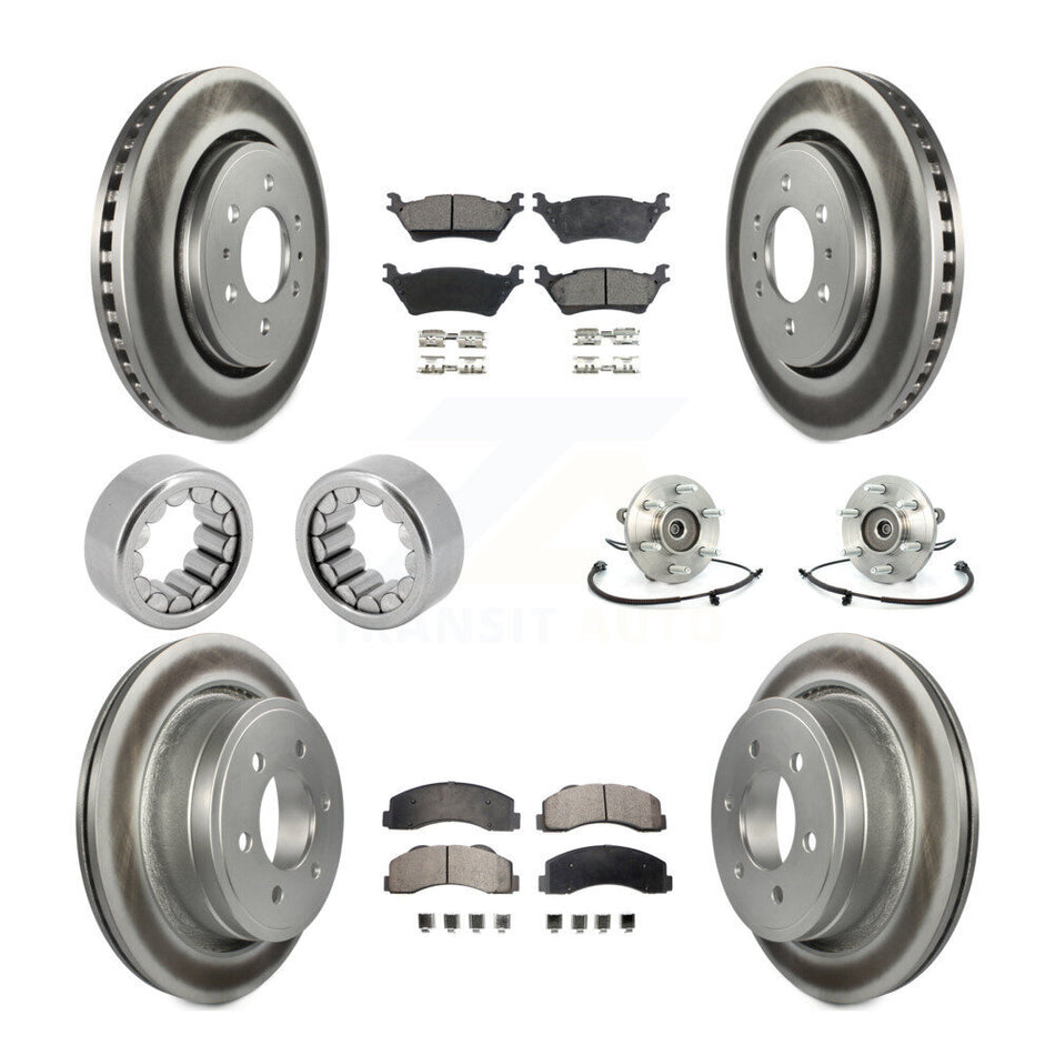 Front Rear Hub Bearing Coated Brake Rotor And Pad Shoe Kit (10Pc) For 2014 Ford F-150 4WD KBB-113089