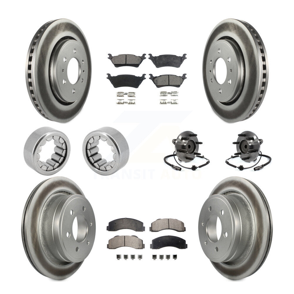 Front Rear Hub Bearing Coated Brake Rotor And Pad Shoe Kit (10Pc) For 2014 Ford F-150 RWD KBB-113091