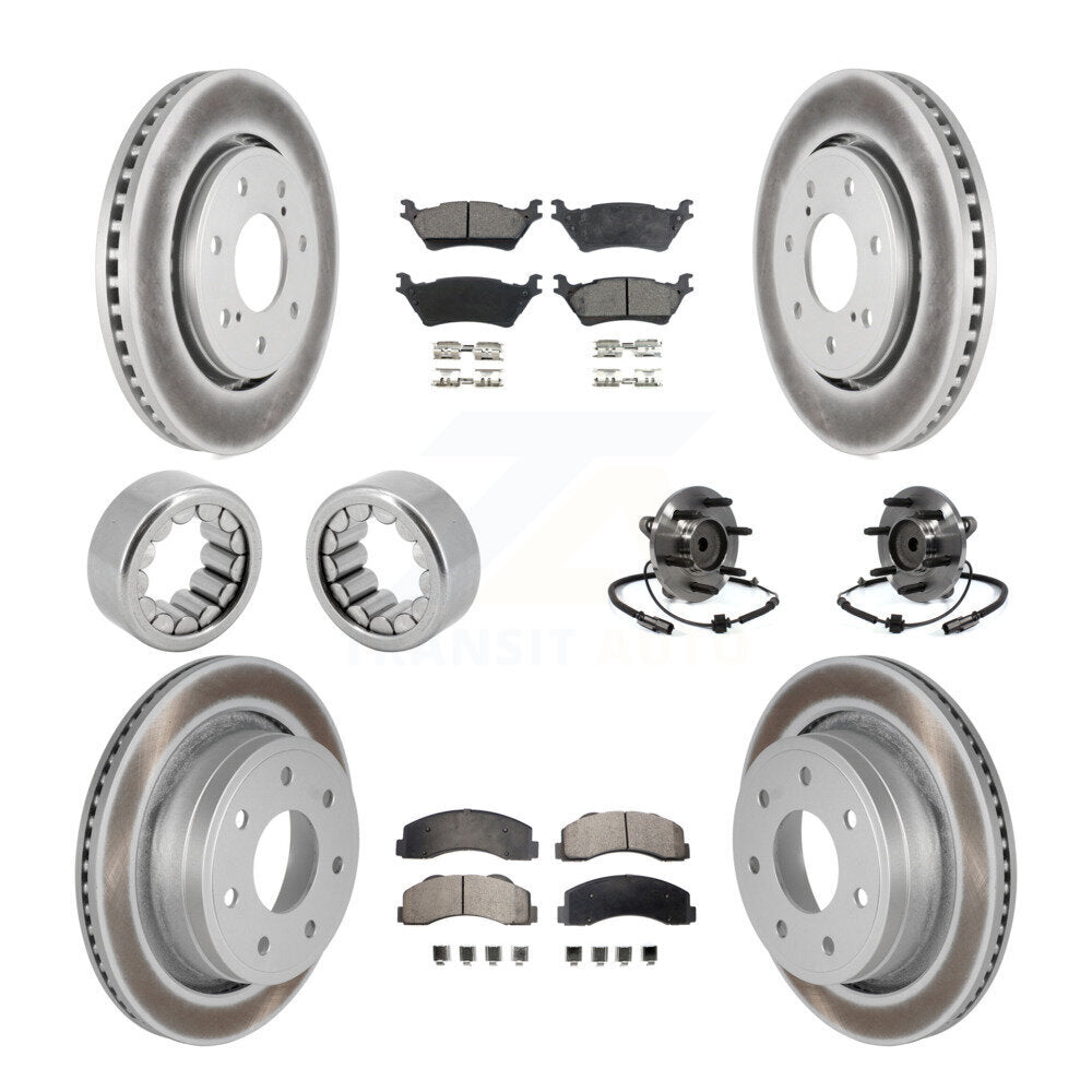 Front Rear Hub Bearing Coated Brake Rotor And Pad Shoe Kit (10Pc) For 2014 Ford F-150 RWD KBB-113093