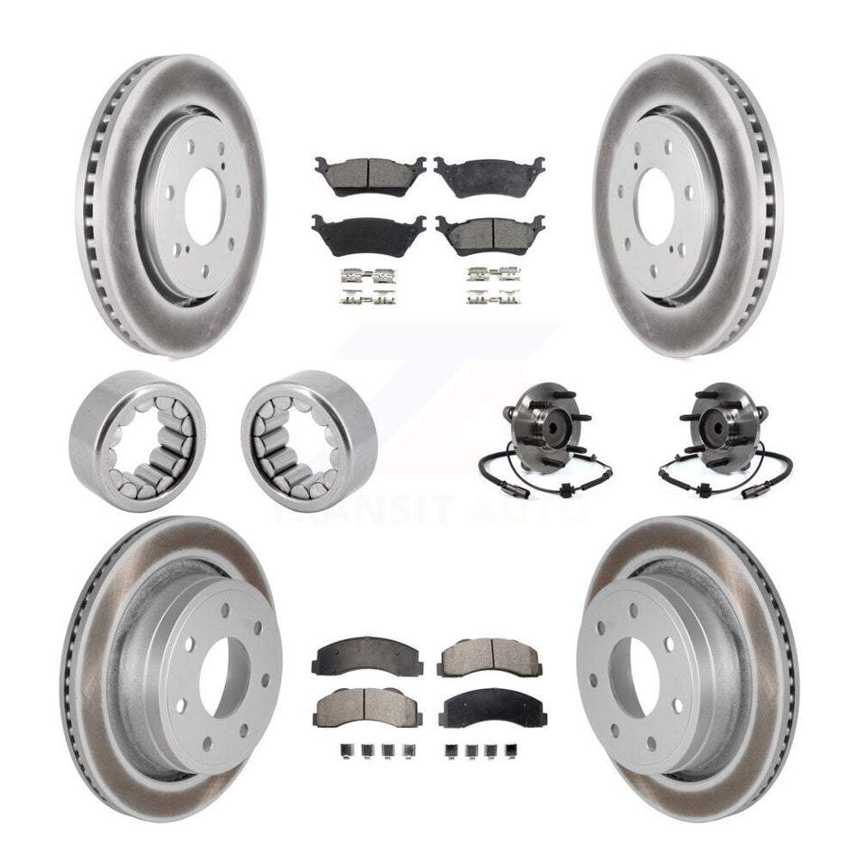 Front Rear Hub Bearing Coated Brake Rotor And Pad Shoe Kit (10Pc) For 2014 Ford F-150 RWD KBB-113093