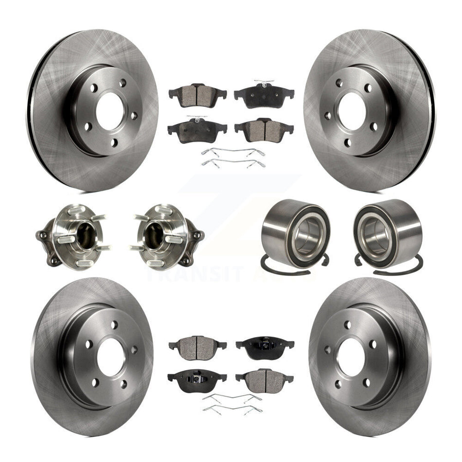 Front Rear Wheel Hub Bearings Assembly Disc Brake Rotors And Semi-Metallic Pads Kit (10Pc) For Ford Focus With Parking Assist KBB-113123