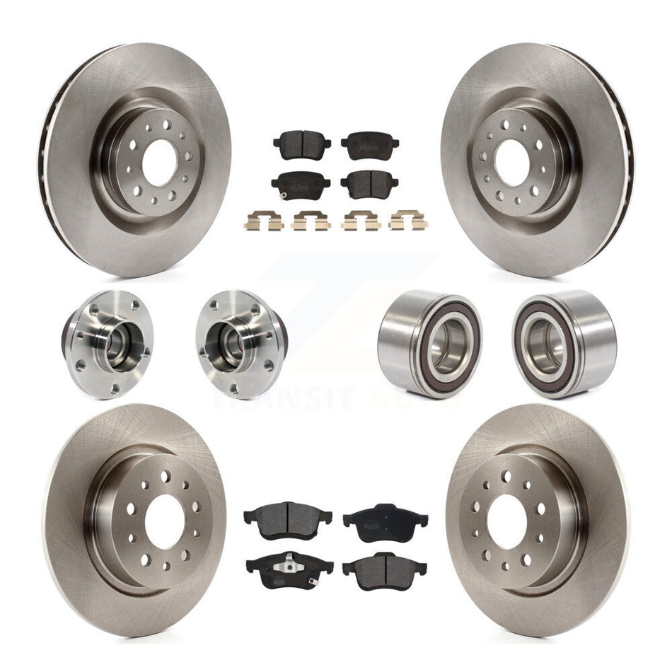 Front Rear Wheel Hub Bearings Assembly Disc Brake Rotors And Semi-Metallic Pads Kit (10Pc) For 2014-2017 Fiat 500L KBB-113134