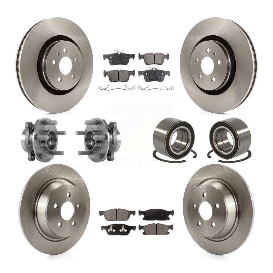 Front Rear Wheel Hub Bearings Assembly Disc Brake Rotors And Semi-Metallic Pads Kit (10Pc) For 2015 Ford Edge AWD KBB-113135