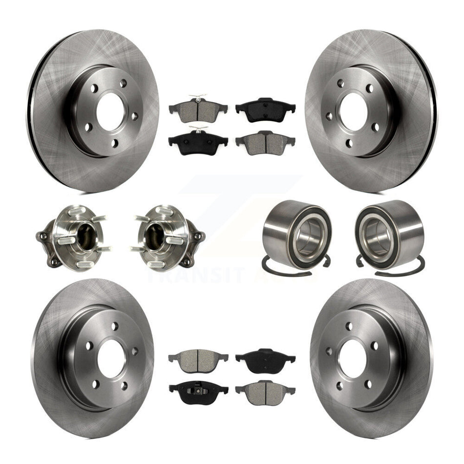 Front Rear Wheel Hub Bearings Assembly Disc Brake Rotors And Semi-Metallic Pads Kit (10Pc) For Ford Focus With Parking Assist KBB-113142