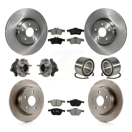 Front Rear Wheel Hub Bearing Disc Brake Rotor And Pad Kit (10Pc) For Ford Transit Connect KBB-113146
