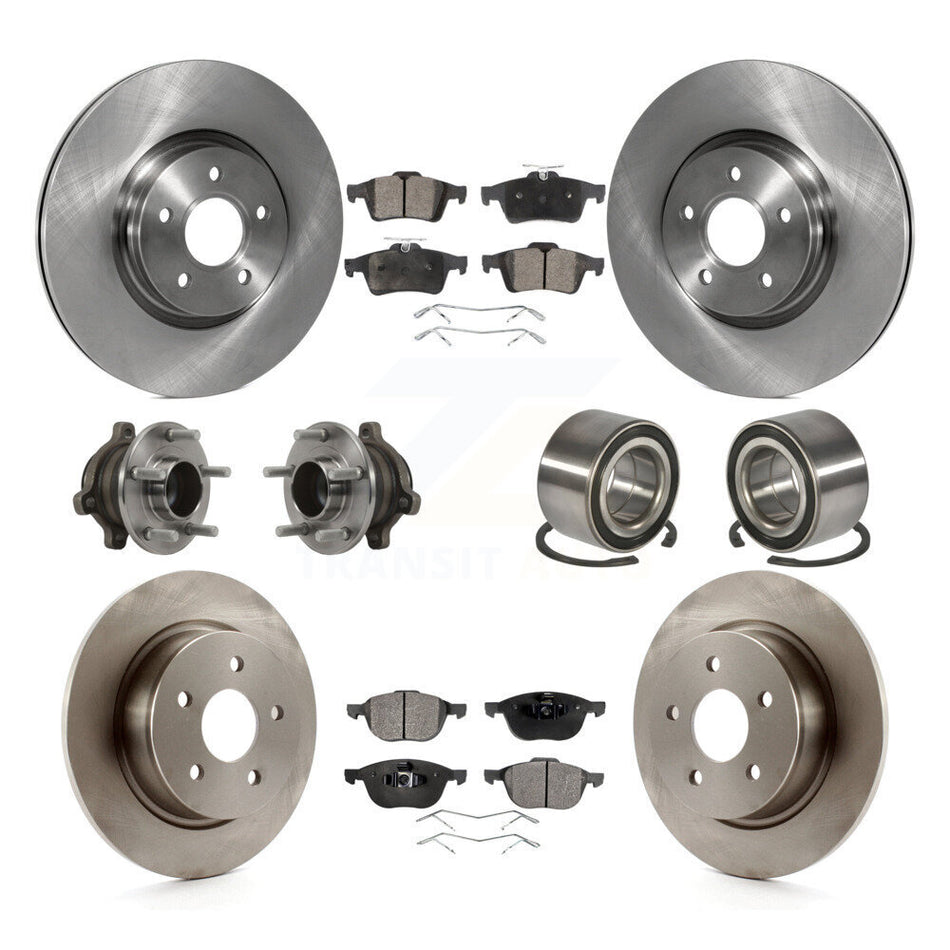 Front Rear Wheel Hub Bearings Assembly Disc Brake Rotors And Ceramic Pads Kit (10Pc) For 2014 Ford Connect 104.8" wheel base KBB-113162