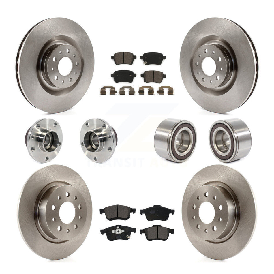 Front Rear Wheel Hub Bearings Assembly Disc Brake Rotors And Ceramic Pads Kit (10Pc) For 2014-2017 Fiat 500L KBB-113166