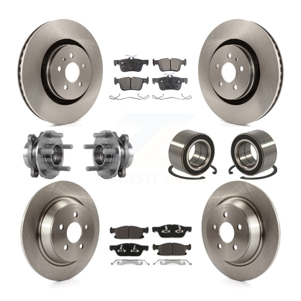 Front Rear Hub Bearing Disc Brake Rotor And Ceramic Pad Kit (10Pc) For 2015 Ford Edge AWD KBB-113167