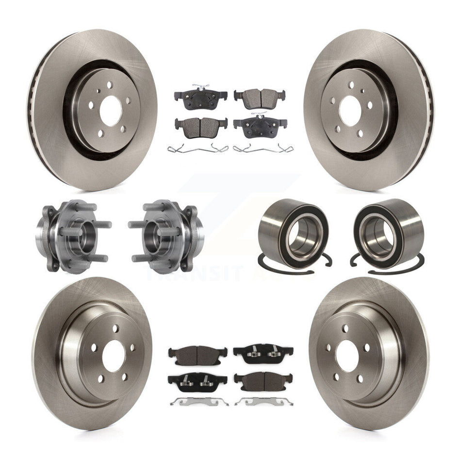 Front Rear Hub Bearing Disc Brake Rotor And Ceramic Pad Kit (10Pc) For 2015 Ford Edge AWD KBB-113167