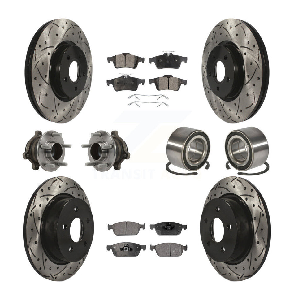 Front Rear Hub Bearing Coated Disc Brake Rotor & Pads Kit (10Pc) For Ford Transit Connect KBB-113178