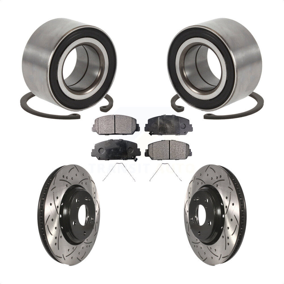 Front Wheel Bearing With Coated Drilled Slotted Disc Brake Rotors And Semi-Metallic Pads Kit For Honda Civic Acura ILX KBB-113181