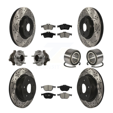 Front Rear Hub Bearing Coated Disc Brake Rotor & Pads Kit (10Pc) For Ford Transit Connect KBB-113187