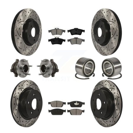 Front Rear Hub Bearing Coated Disc Brake Rotor & Pads Kit (10Pc) For Ford Transit Connect KBB-113188