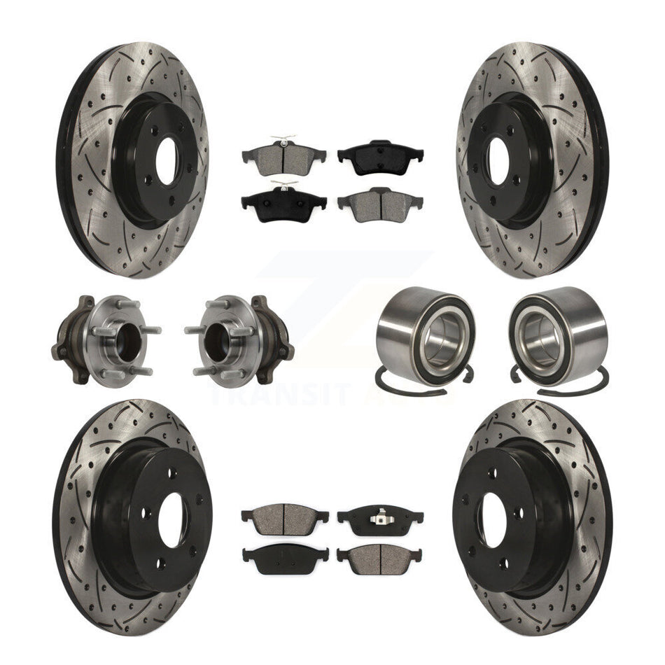 Front Rear Hub Bearing Coated Disc Brake Rotor & Pads Kit (10Pc) For Ford Transit Connect KBB-113188