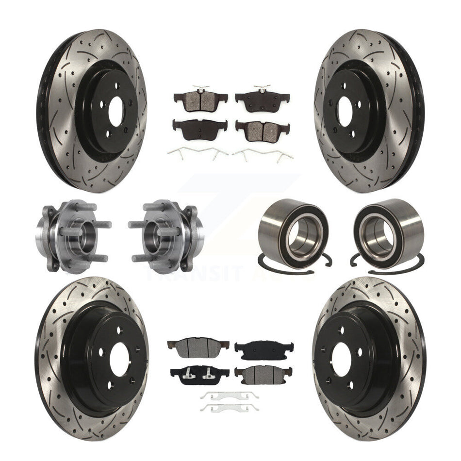 Front Rear Wheel Hub Bearings Assembly Coated Disc Brake Rotors And Semi-Metallic Pads Kit (10Pc) For 2015 Ford Edge AWD KBB-113189