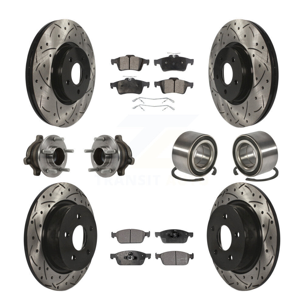 Front Rear Hub Bearing Coated Disc Brake Rotor & Pads Kit (10Pc) For Ford Transit Connect KBB-113199