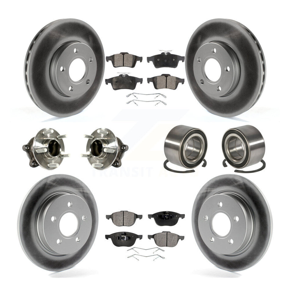 Front Rear Wheel Hub Bearings Assembly Coated Disc Brake Rotors And Semi-Metallic Pads Kit (10Pc) For Ford Focus With Parking Assist KBB-113207