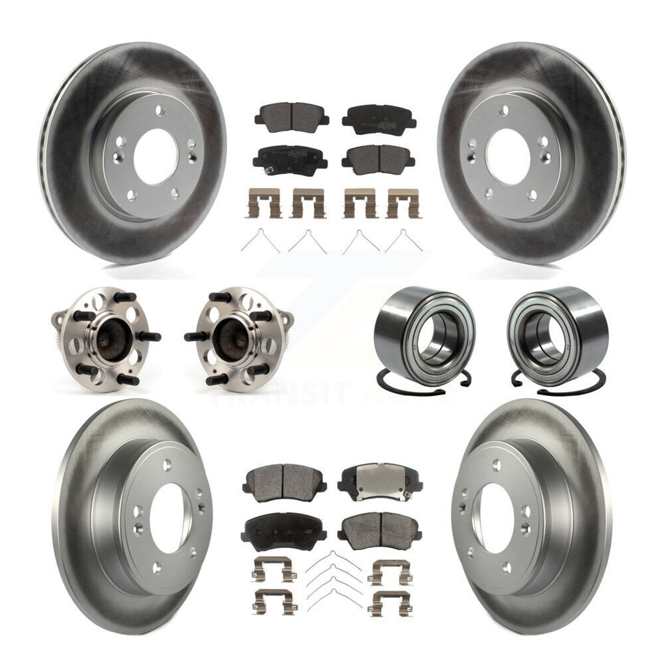 Front Rear Wheel Hub Bearings Assembly Coated Disc Brake Rotors And Semi-Metallic Pads Kit (10Pc) For Hyundai Veloster Elantra GT KBB-113210