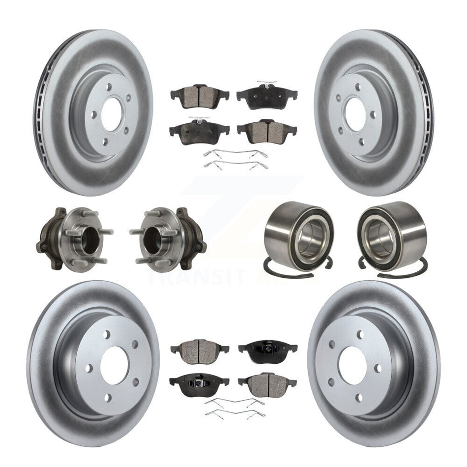 Front Rear Wheel Hub Bearings Assembly Coated Disc Brake Rotors And Semi-Metallic Pads Kit (10Pc) For 2014 Ford Connect 104.8" wheel base KBB-113214